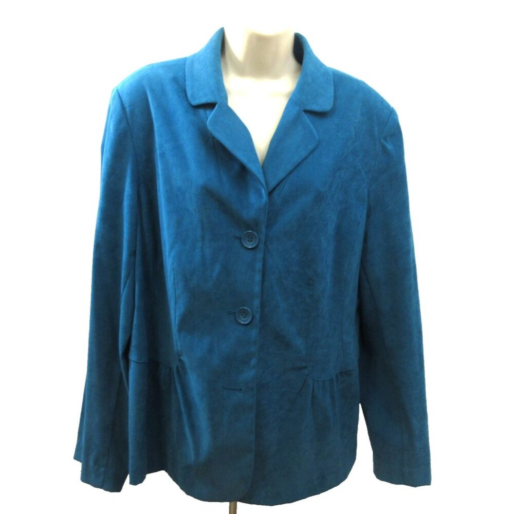Cato Woman Blazer Faux Suede Jacket Sz 16W Blue 3-Button Front Notched Collar LS